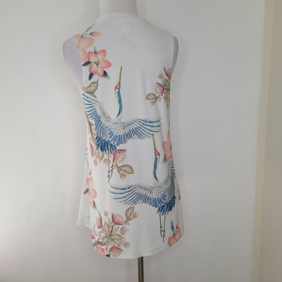 Gaze USA Tank Chocker Neck Cutout Crane Floral Print Swing Shape Women Small - Picture 3 of 11